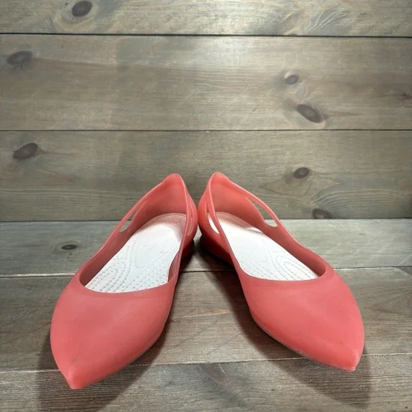 crocs rio womens size 10 shoes coral pink slip on pointed comfort work flats - Picture 3 of 9